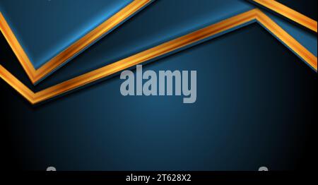 Blue abstract corporate background with glossy golden stripes. Vector illustration Stock Vector