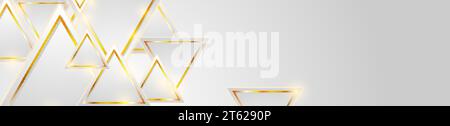 Grey and shiny golden triangles abstract geometric banner design. Luxury tech background. Vector illustration Stock Vector