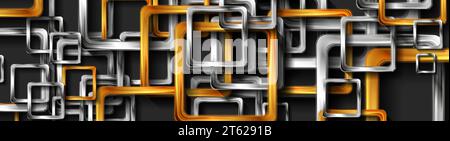 Golden and silver metallic squares abstract technology background. Geometric vector banner design Stock Vector