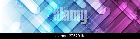 Bright blue pink glossy stripes abstract geometric background. Technology vector banner design Stock Vector