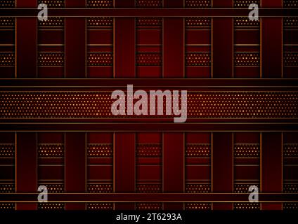 Dark red and golden abstract tech geometric background. Luxury glitter dots concept vector design Stock Vector