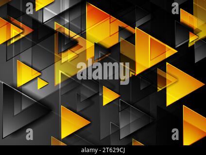 Black and orange glossy triangles abstract geometric background. Vector illustration Stock Vector