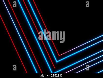 Shiny glowing blue red neon laser lines abstract background. Futuristic luminous vector design Stock Vector