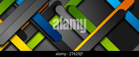 Dark grey and colorful smooth stripes abstract background. Geometric vector design Stock Vector