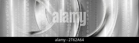 Silver metallic technology abstract banner design with binary code. Futuristic vector background Stock Vector