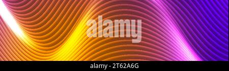 Orange purple glowing neon waves abstract banner. Futuristic luminous vector background Stock Vector
