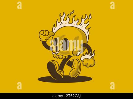 Vintage mascot character illustration of burning skull Stock Vector