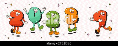 Christmas groovy mascot characters. 2024 happy noel letters. Stock Vector