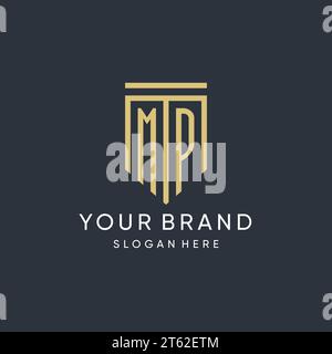MP monogram with modern and luxury shield shape design vector graphic Stock Vector