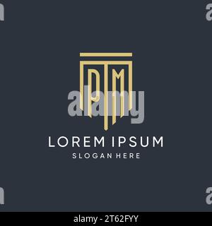 PM monogram with modern and luxury shield shape design vector graphic Stock Vector