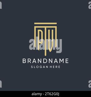 PV monogram with modern and luxury shield shape design vector graphic Stock Vector