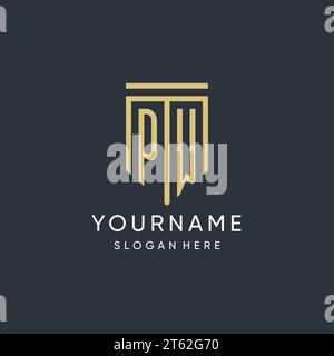 PW monogram with modern and luxury shield shape design vector graphic Stock Vector