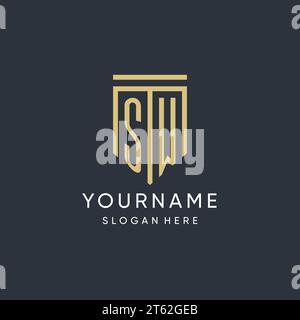 SW monogram with modern and luxury shield shape design vector graphic Stock Vector