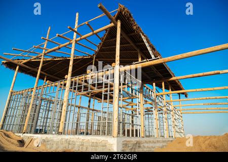 Construction of a building in beach for visitos. Stock Photo