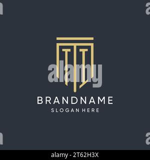 Luxury TI logo monogram shield shape monoline style with gold color and ...