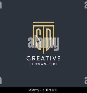 SD monogram with modern and luxury shield shape design vector graphic Stock Vector