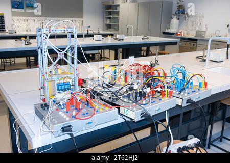 Electronic system boards in a school laboratory Stock Photo