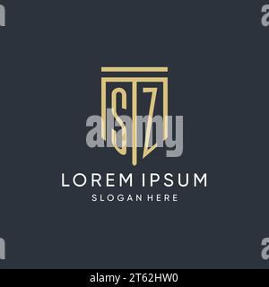SZ monogram with modern and luxury shield shape design vector graphic Stock Vector