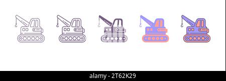 Crane icons set. Different types of cranes, linear icon collection. Cargo, construction, rail and other industrial cranes for construction. Stock Vector