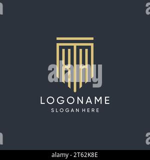 Luxury XH logo monogram shield shape monoline style with gold color and ...