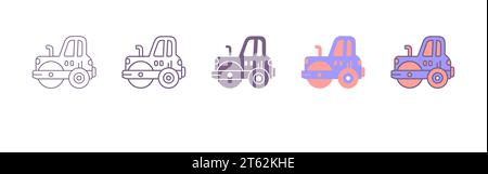 road roller icon. Thin, Light Regular Flat And Bold style design isolated on white background. road roller icon with 5 different styles Stock Vector