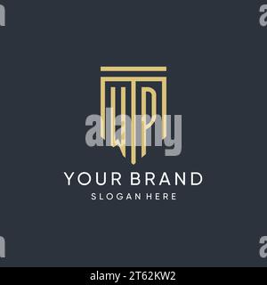 WP monogram with modern and luxury shield shape design vector graphic Stock Vector