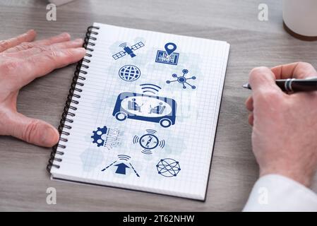 Self-driving car concept drawn on a notepad Stock Photo