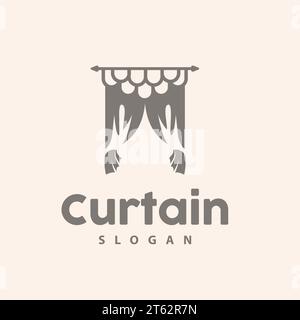 Curtain Logo, Home Interior Simple Design, Furniture Window Curtain Vector, Illustration Symbol Icon Stock Vector