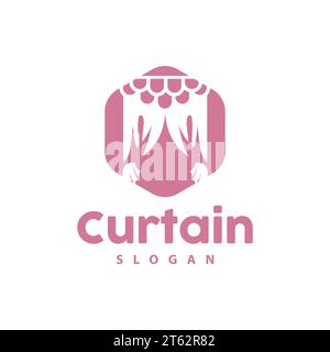 Curtain Logo, Home Interior Simple Design, Furniture Window Curtain Vector, Illustration Symbol Icon Stock Vector