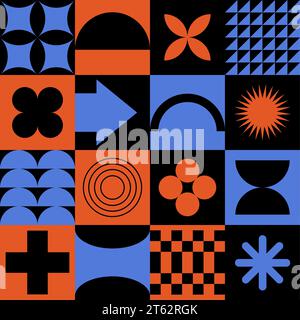 Bauhaus brutalist geometric colorful seamless pattern. Vector abstract minimal shapes retro background Stock Vector