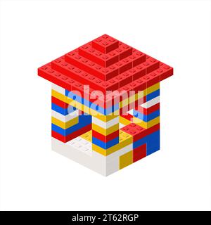 Colorful 3D cube made of small cubes. Rainbow cubical shape. Place for ...