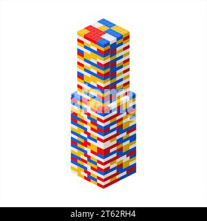 Tall building made of plastic bricks. Vector Stock Vector