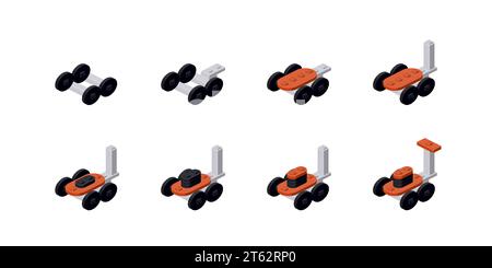 Step-by-step construction of a lawn mower. Vector Stock Vector