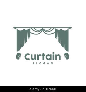 Curtain Logo, Home Interior Simple Design, Furniture Window Curtain Vector, Illustration Symbol Icon Stock Vector