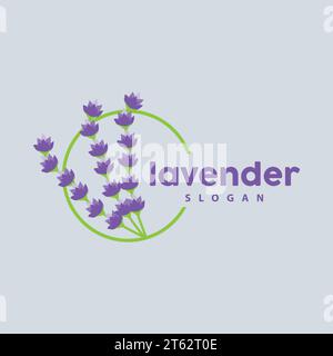 Lavender Logo, Simple Elegant Purple Flower Plant Vector, Greeting Card Design, Banner, Flower Ornament, Lavender Hand Drawn Wedding, Icon Symbol Illu Stock Vector