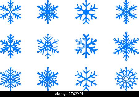 Snowflake icon collection. Christmas decorative element. Flat vector illustration Stock Vector
