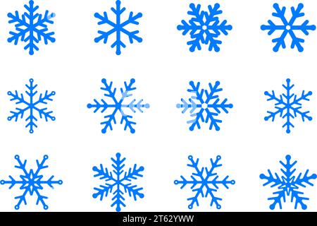 Snowflake icon collection. Christmas decorative element. Flat vector illustration Stock Vector