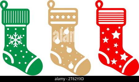 Christmas Stocking icon set. Monochrome clip art. Vector illustration Stock Vector