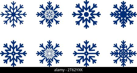 Snowflake icon collection. Christmas decorative element. Flat vector illustration Stock Vector