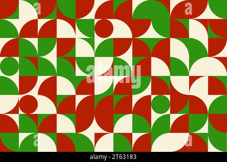 Christmas modern Bauhaus geometric pattern background, vector abstract mosaic shapes and figures. Christmas pattern of Bauhaus square, triangle and circle retro geometry pattern tile Stock Vector