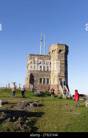 Canada tourism; tourists at Cabot Tower, Signal Hill National Historic Site, on a sunny summer day, St. johns Newfoundland Canada. Canada travel. Stock Photo