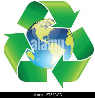 triangle green recycle with earth globe logo classic vector symbol isolated on white background Stock Vector