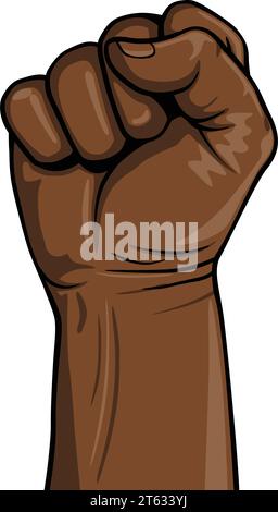 raised punching fist dark brown black african illustration vector isolated on transparent background Stock Vector