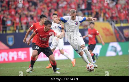 Chengdu Rongcheng Football Club defeated Meizhou Hakka Football Club with 3-0 at the thirtieth round of the 2023 Chinese Super League (CSL) in Chengdu Stock Photo