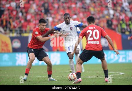 Chengdu Rongcheng Football Club defeated Meizhou Hakka Football Club with 3-0 at the thirtieth round of the 2023 Chinese Super League (CSL) in Chengdu Stock Photo