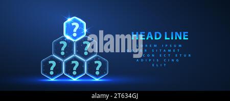 Questions pile. Question mark icons on hexagons make a pyramid. Customer FAQ Stock Vector