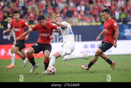 Chengdu Rongcheng Football Club defeated Meizhou Hakka Football Club with 3-0 at the thirtieth round of the 2023 Chinese Super League (CSL) in Chengdu Stock Photo