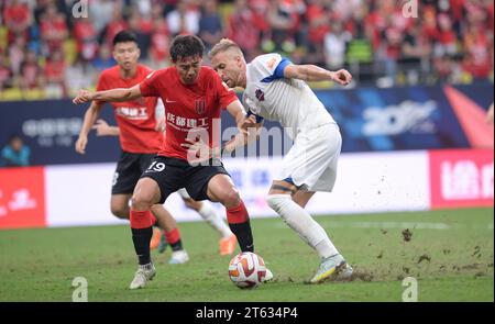 Chengdu Rongcheng Football Club defeated Meizhou Hakka Football Club with 3-0 at the thirtieth round of the 2023 Chinese Super League (CSL) in Chengdu Stock Photo