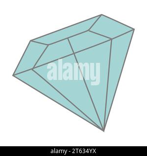 Blue diamond, Rare gemstone. Flat style Vector illustration. Precious stone, Brilliant blue, Gemological treasure, Exquisite jewel, Blue diamond spark Stock Vector