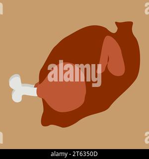 Fried chicken. Cooked whole Turkey. Simple flat style Cartoon Vector illustration. Baked Dinner for Thanksgiving day, Traditional Festive meal. Isolat Stock Vector